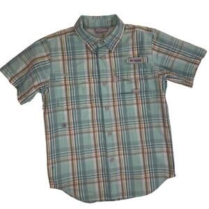Columbia PFG Boys Plaid Fishing Shirt M 10/12 Cotton Vented Outdoor Button Up